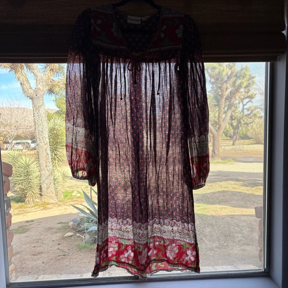 SOLD Vintage 60s 70s Indian Cotton Gauze Dress / Vintage Bohemian Gauze Dress - Picture 10 of 10